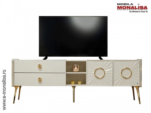 Comoda TV alba pt. living modern elegant Dolce de lux. Unitate Tv DLC