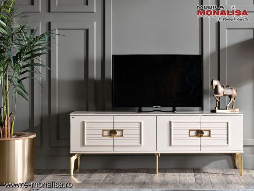 Mobilier TV alb Modern Unitate Tv pentru Living cu Design Elegant - Veyron Gold